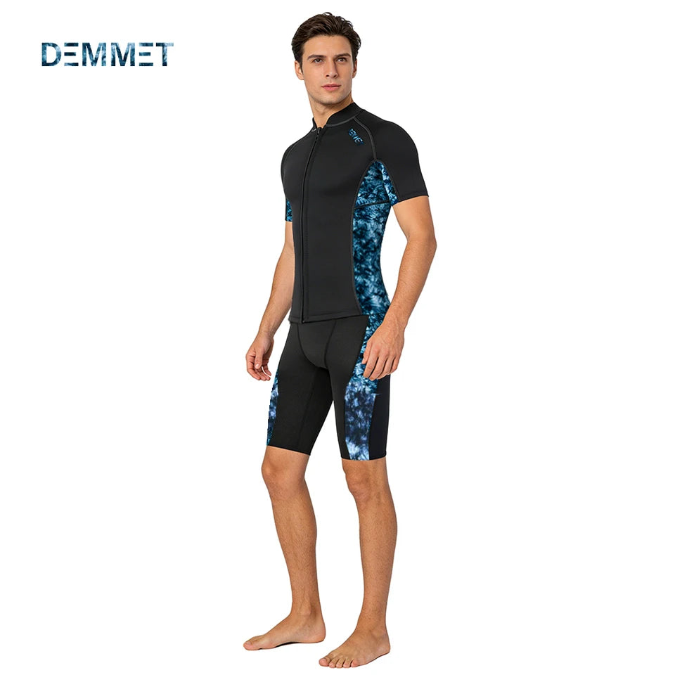 DEMMET Short Wetsuit Men Neoprene Diving Suit Split Sleeve Women Wet Suit Front Zip Spearfishing Swim Surfing Swimwear 1.5MM/3MM