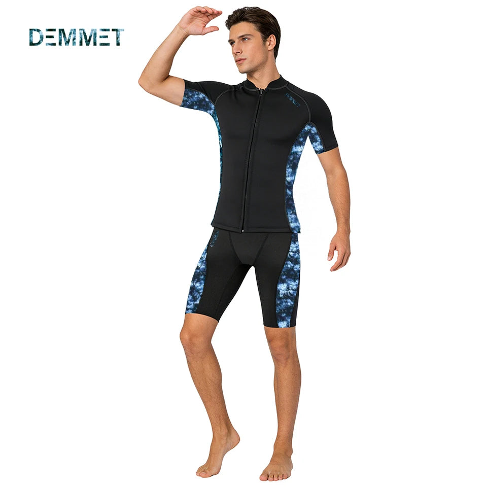 DEMMET Short Wetsuit Men Neoprene Diving Suit Split Sleeve Women Wet Suit Front Zip Spearfishing Swim Surfing Swimwear 1.5MM/3MM