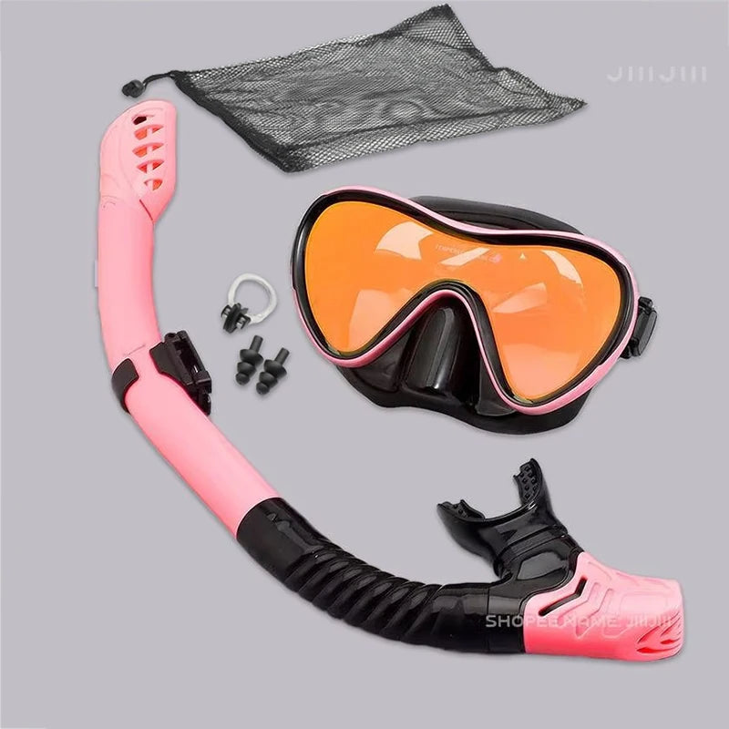 JUNHAIINS Professional Silicone Snorkel Mask Breathing tube Anti Fog Tempered Glass Swimming Snorke Set for Water Sport
