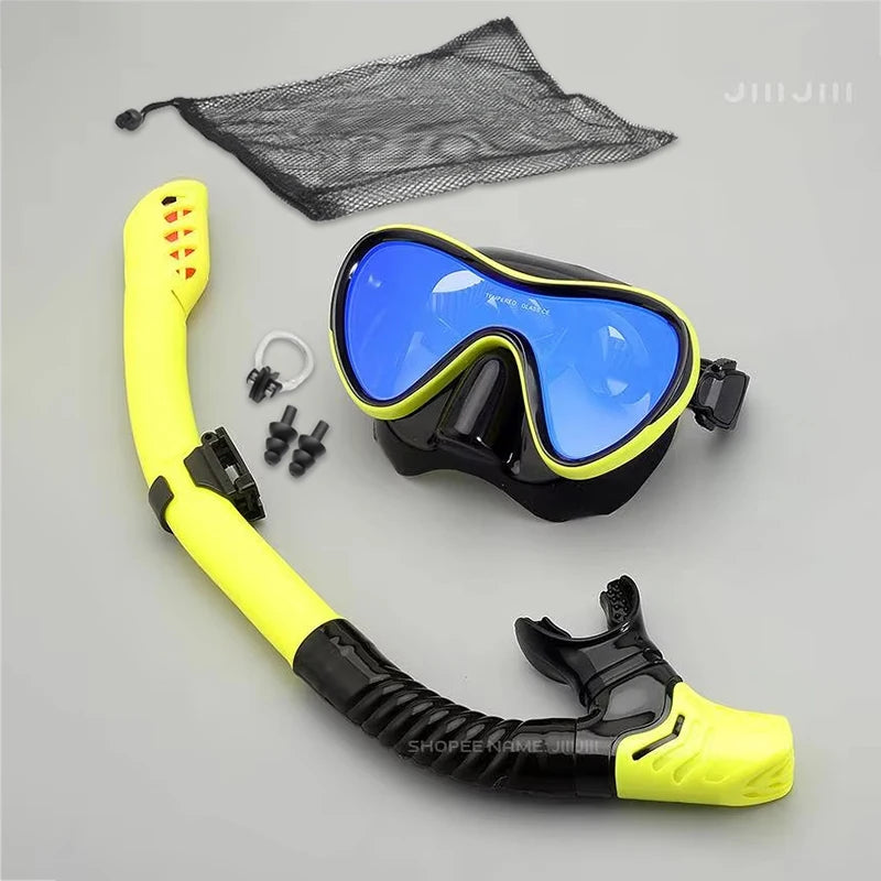 JUNHAIINS Professional Silicone Snorkel Mask Breathing tube Anti Fog Tempered Glass Swimming Snorke Set for Water Sport