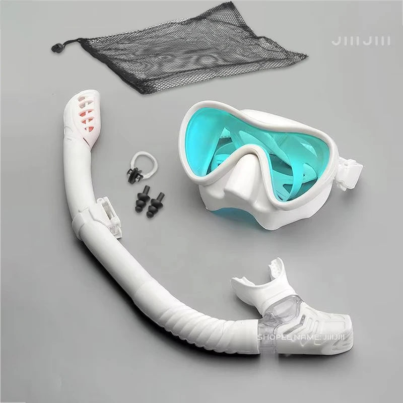JUNHAIINS Professional Silicone Snorkel Mask Breathing tube Anti Fog Tempered Glass Swimming Snorke Set for Water Sport