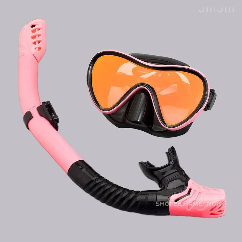 JUNHAIINS Professional Silicone Snorkel Mask Breathing tube Anti Fog Tempered Glass Swimming Snorke Set for Water Sport