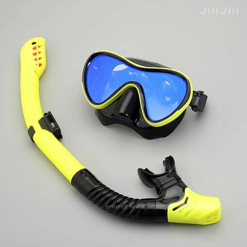 JUNHAIINS Professional Silicone Snorkel Mask Breathing tube Anti Fog Tempered Glass Swimming Snorke Set for Water Sport
