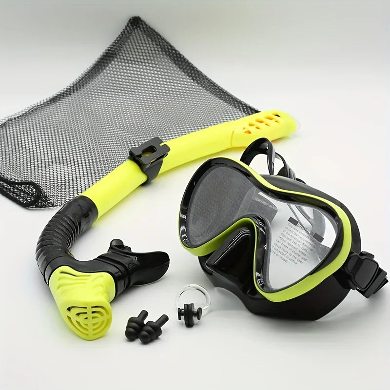 JUNHAIINS Professional Silicone Snorkel Mask Breathing tube Anti Fog Tempered Glass Swimming Snorke Set for Water Sport