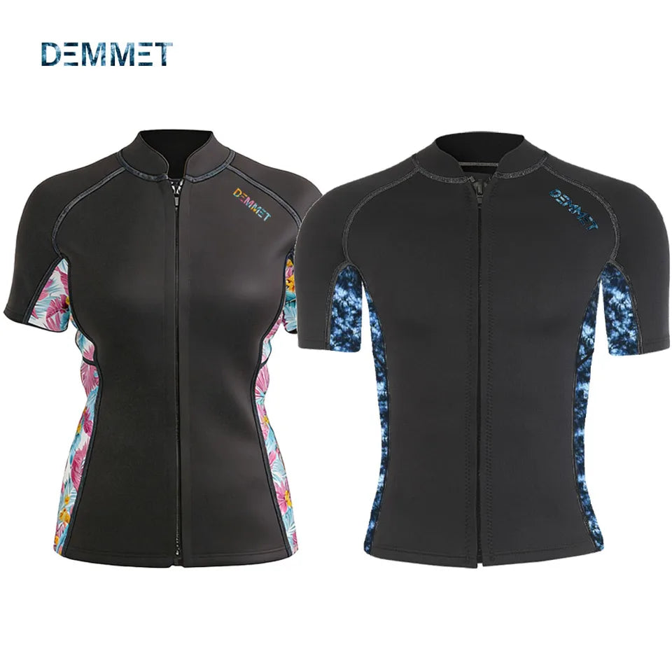 DEMMET Short Wetsuit Men Neoprene Diving Suit Split Sleeve Women Wet Suit Front Zip Spearfishing Swim Surfing Swimwear 1.5MM/3MM