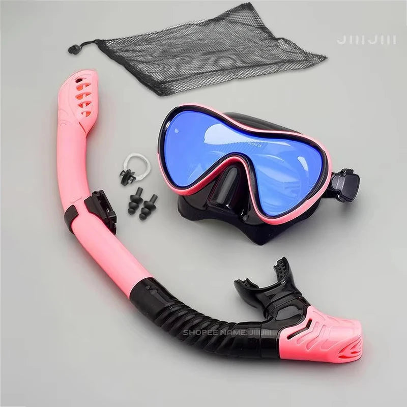 JUNHAIINS Professional Silicone Snorkel Mask Breathing tube Anti Fog Tempered Glass Swimming Snorke Set for Water Sport