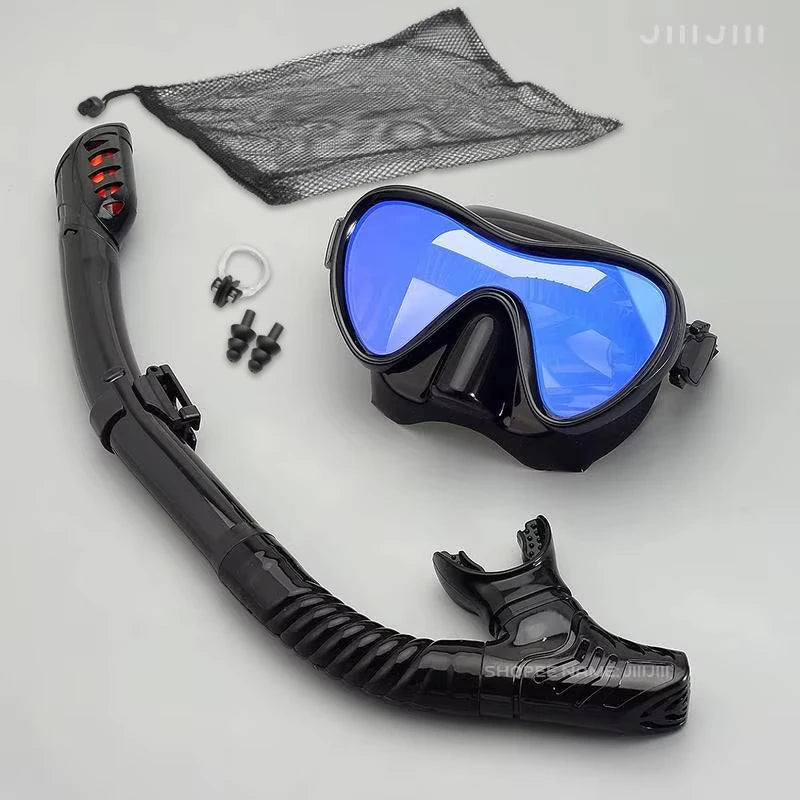 JUNHAIINS Professional Silicone Snorkel Mask Breathing tube Anti Fog Tempered Glass Swimming Snorke Set for Water Sport
